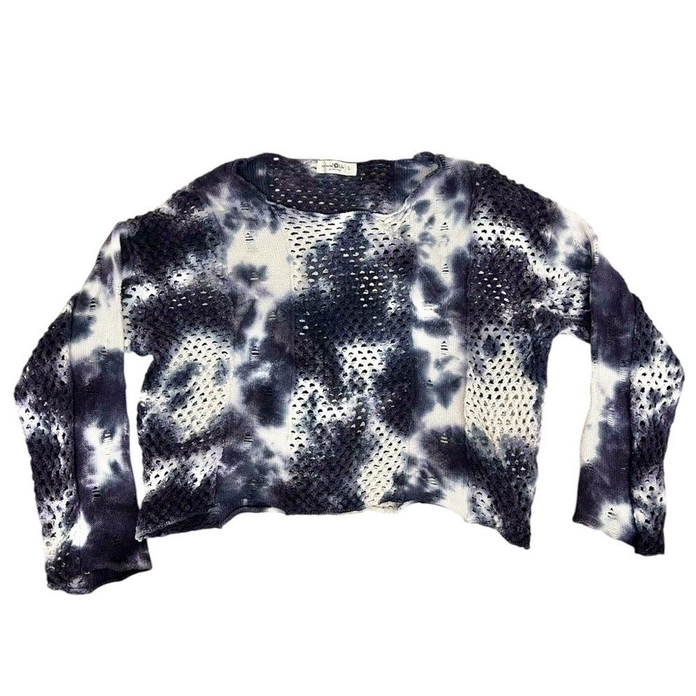 NATURAL LIFE Black & White Tie-Dye Cropped Open-Knit Sweater